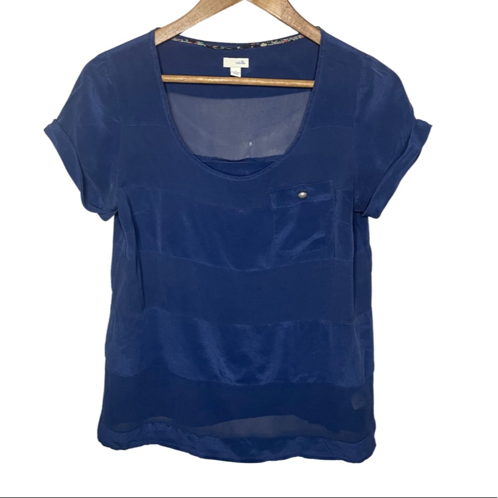 Anthropologie Odille Navy Blue Silk T-Shirt Size 6